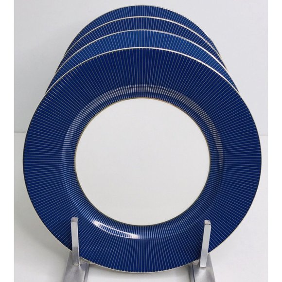 4 Salad Plates Grace s Teaware Elegant White, Blue Gold Stripes 8"New